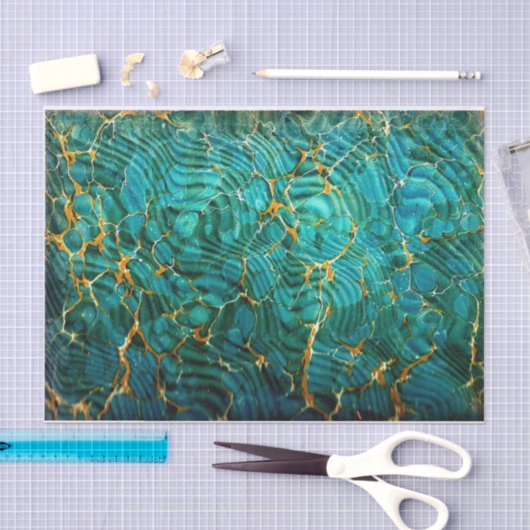 Blaues Grün-abstraktes Marmorseidenpapier Seidenpapier (Handwerk)