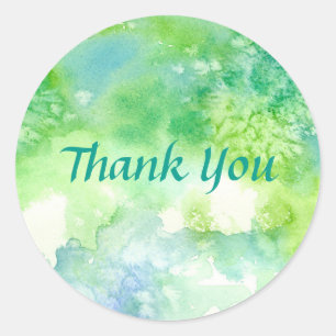 Blaues Grün-Aquarell-Wäsche-Malerei danken Ihnen Runder Aufkleber