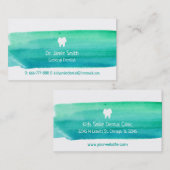 Blaues Grün-Aquarell-Zahnarzt-Visitenkarten Visitenkarte (Vorne/Hinten)