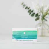 Blaues Grün-Aquarell-Zahnarzt-Visitenkarten Visitenkarte (Stehend Vorderseite)