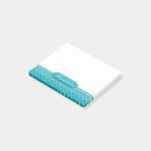 Blaues Grün-Aquarelle weißes Quatrefoil Monogramm Post-it Klebezettel (angewinkelt)