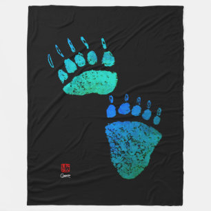 Blaues Grün-Bärn-Tatzen - große Fleece-Decke Fleecedecke