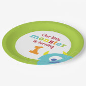 Blaues Grün des kleinen Monster-1. Geburtstages Pappteller (Schrägansicht)