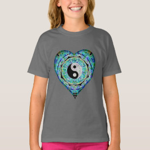 Blaues Grün-Herz Yin Yang T-Shirt