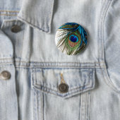 Blaues Grün-lila exotische Pfau-Feder Button (Beispiel)