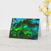 Blaues Grün-Meerblick-Alkohol-Tinten-Malerei Karte (Gelbe Blume)