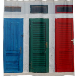 Blaues Grün-Rot-Türen Duschvorhang