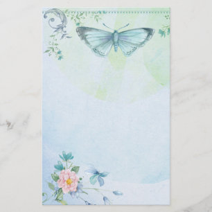Blaues Grün-Schmetterlings-Blumen-hübsches Briefpapier