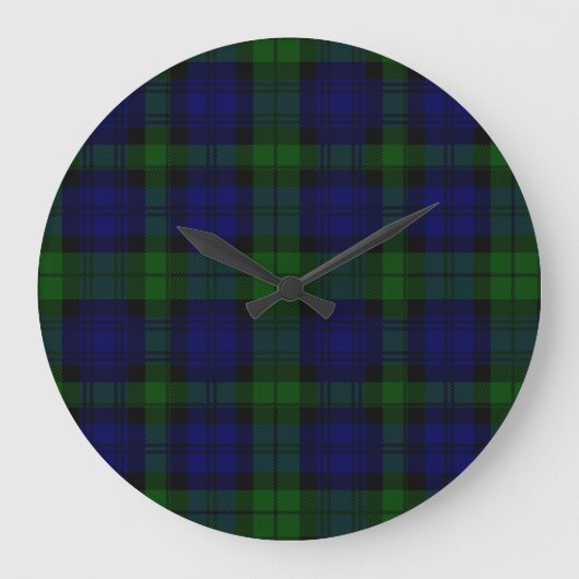 Blaues Grün schwarzen Uhrclan Tartan kariert Große Wanduhr (Vorderseite)