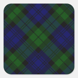 Blaues Grün schwarzen Uhrclan Tartan kariert Quadratischer Aufkleber