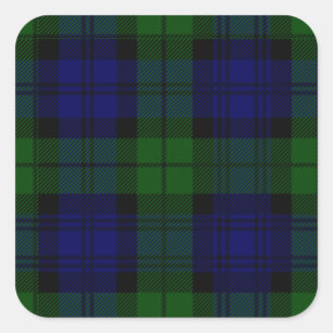 Blaues Grün schwarzen Uhrclan Tartan kariert Quadratischer Aufkleber