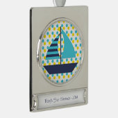 Blaues Grün-Segel-Boot Banner-Ornament Silber (Rechts)