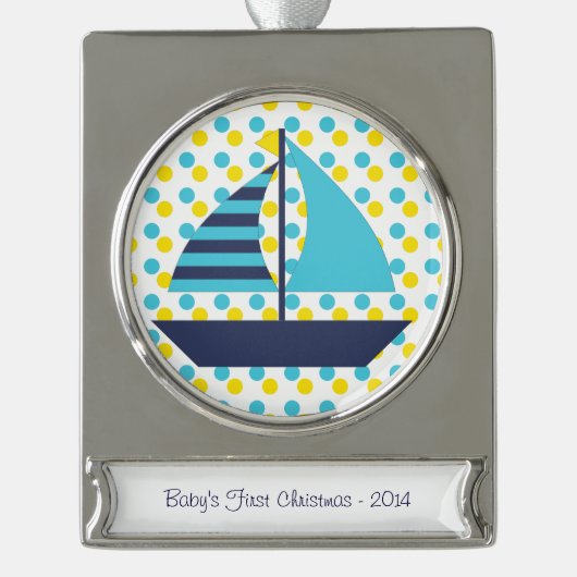 Blaues Grün-Segel-Boot Banner-Ornament Silber (Vorderseite)