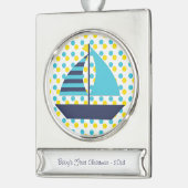 Blaues Grün-Segel-Boot Banner-Ornament Silber (Links)
