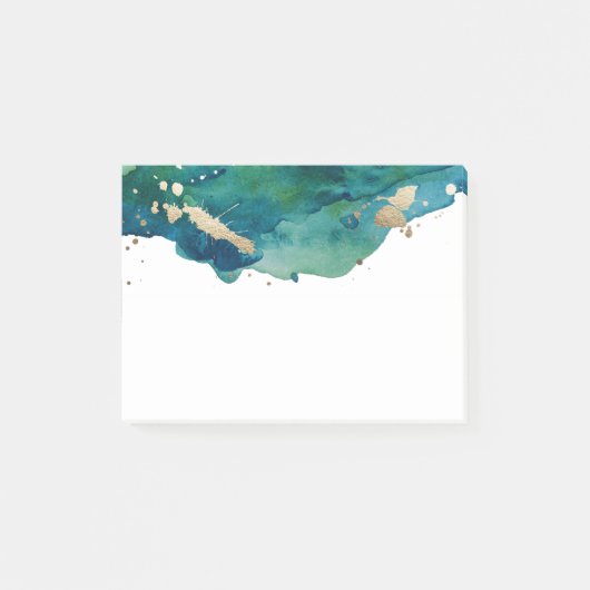 Blaues Grün und GoldSpritzer-Post-It Post-it Klebezettel (Vorderseite)