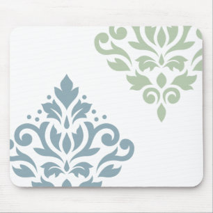 Blaues Grün-Weiß der Rolle-Damast-Kunst-I Mousepad