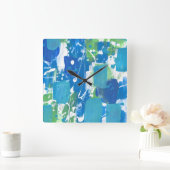 Blaues Grün-weißes abstraktes Quadratische Wanduhr (Zuhause)