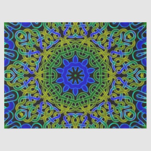 Blaues Grünceltic-Kaleidoskop Seidenpapier (Vorderseite)