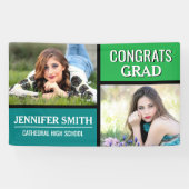 Blaues grüne Farbblock-Foto-Abschluss-Party Banner (Horizontal)