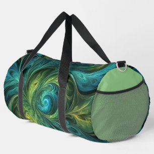 Blaues grünes AI-Fraktal-Muster Duffle Bag