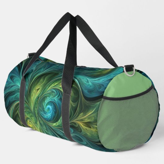Blaues grünes AI-Fraktal-Muster Duffle Bag (Rechte Ecke)
