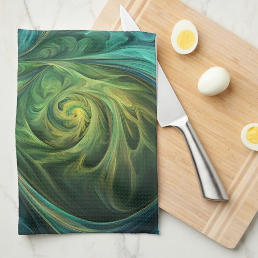 Blaues grünes AI-Fraktal-Muster Geschirrtuch (Viertel Falte)
