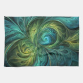 Blaues grünes AI-Fraktal-Muster Geschirrtuch (Horizontal)