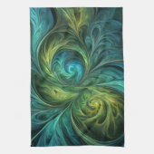 Blaues grünes AI-Fraktal-Muster Geschirrtuch (Vertikal)