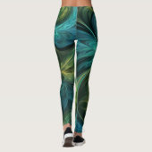 Blaues grünes AI-Fraktal-Muster Leggings (Rückseite)