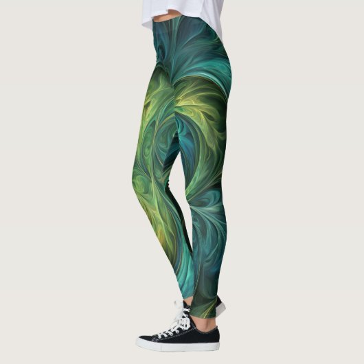 Blaues grünes AI-Fraktal-Muster Leggings (Links)