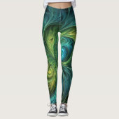 Blaues grünes AI-Fraktal-Muster Leggings (Vorderseite)