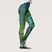 Blaues grünes AI-Fraktal-Muster Leggings (Rechts)