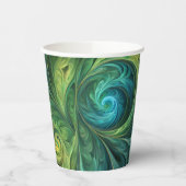 Blaues grünes AI-Fraktal-Muster Pappbecher (Links)
