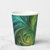 Blaues grünes AI-Fraktal-Muster Pappbecher (Vorderseite)
