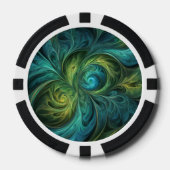 Blaues grünes AI-Fraktal-Muster Pokerchips (Vorderseite)