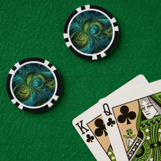 Blaues grünes AI-Fraktal-Muster Pokerchips (Pokertisch (doppelt))