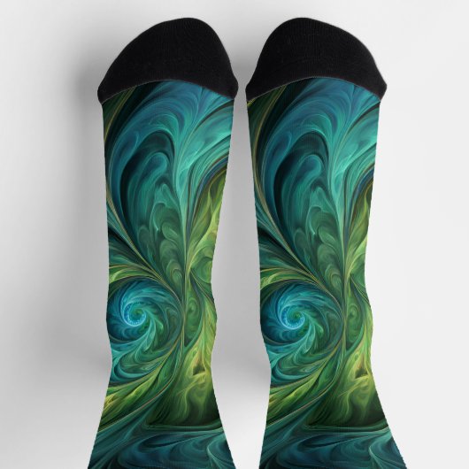 Blaues grünes AI-Fraktal-Muster Socken (Oben)