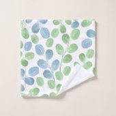 Blaues grünes Aquarellmuster Rundleaf Muster Badhandtuch Set (Waschlappen)