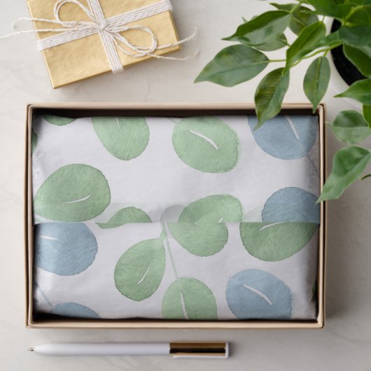 Blaues grünes Aquarellmuster Rundleaf Muster Seidenpapier (Geschenk)