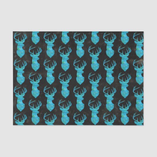 Blaues grünes Hirsch mit schwarzem Hintergrund Seidenpapier (Vorderseite)