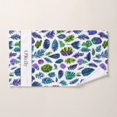 Blaues grünes Leaf Modernes Monogramm Handtuch (Handtuch)