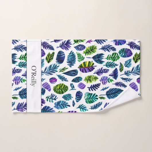 Blaues grünes Leaf Modernes Monogramm Handtuch (Handtuch)