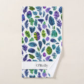 Blaues grünes Leaf Modernes Monogramm Handtuch (Handtuch)
