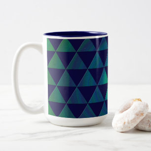 Blaues grünes Mandala geometrisches Dreieck-Muster Zweifarbige Tasse