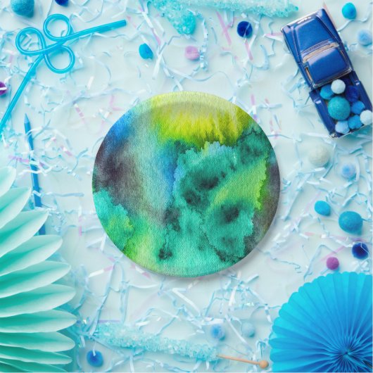 Blaues grünes Marmor Gefärbte Krawatte Wasserfarbe Pappteller (Party)