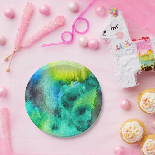 Blaues grünes Marmor Gefärbte Krawatte Wasserfarbe Pappteller (Party)