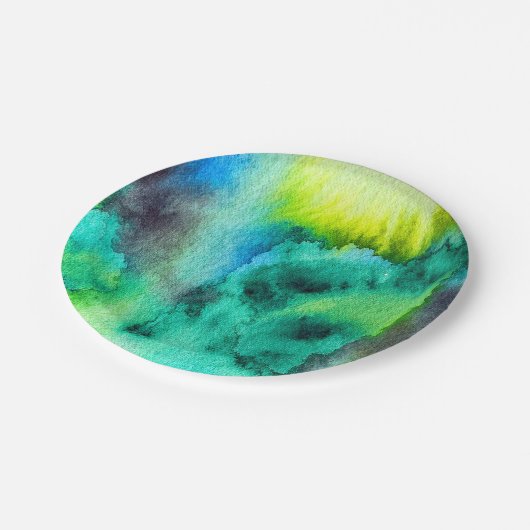 Blaues grünes Marmor Gefärbte Krawatte Wasserfarbe Pappteller (Schrägansicht)