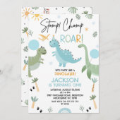 Blaues grünes Party wie ein Dinosaurier zum Geburt Einladung (Vorne/Hinten)