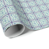 Blaues/grünes Quadrat Muster Hmong Wrapping Paper Geschenkpapier (Rolleneckpunkt)