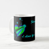 Blaues grünes Regenbogenherz mit Sternen Kaffeetasse (Vorderseite Links)